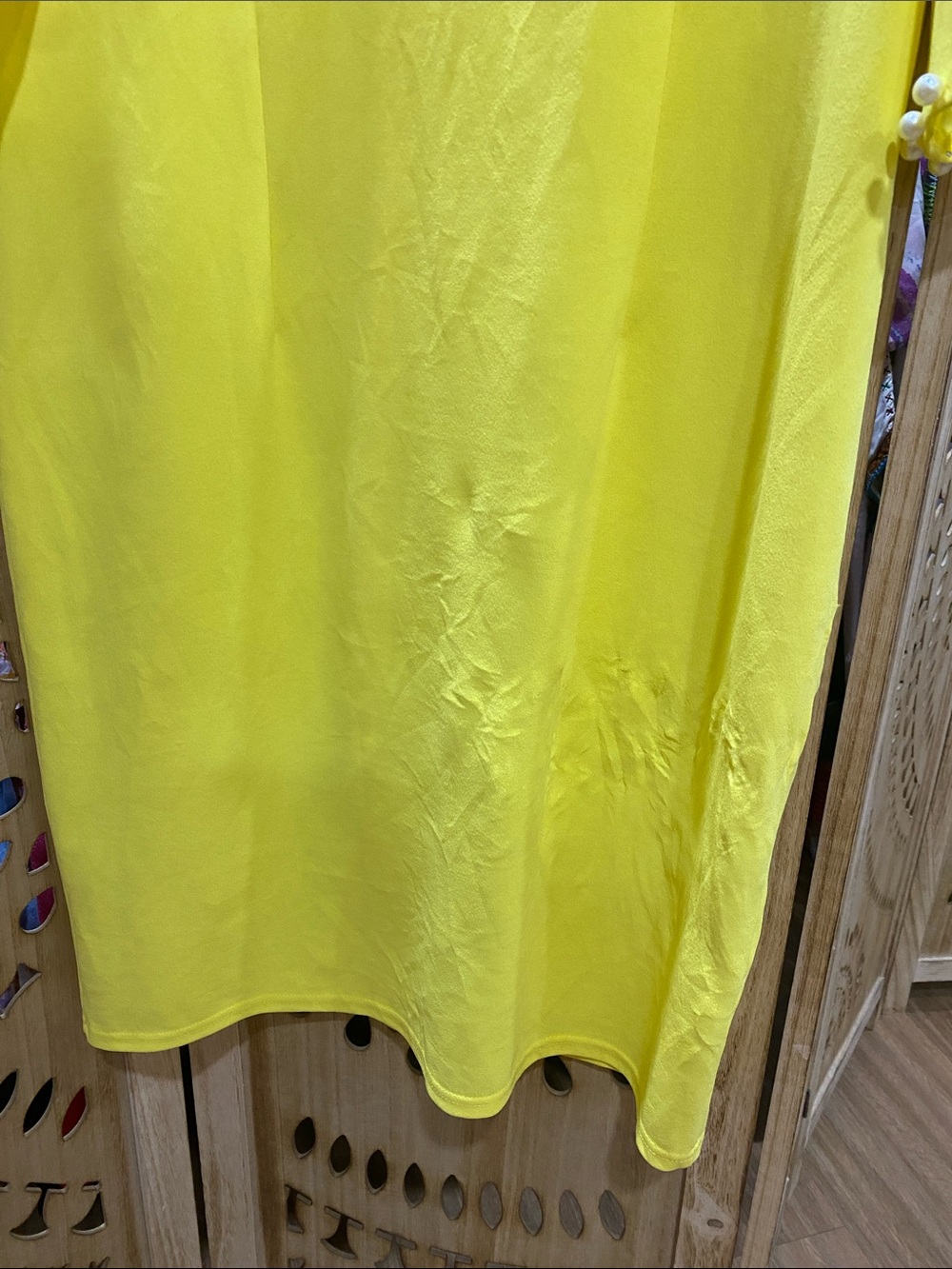 Yellow Midi Dress with Pearl-Trim Sleeves - Picture 5 of 7